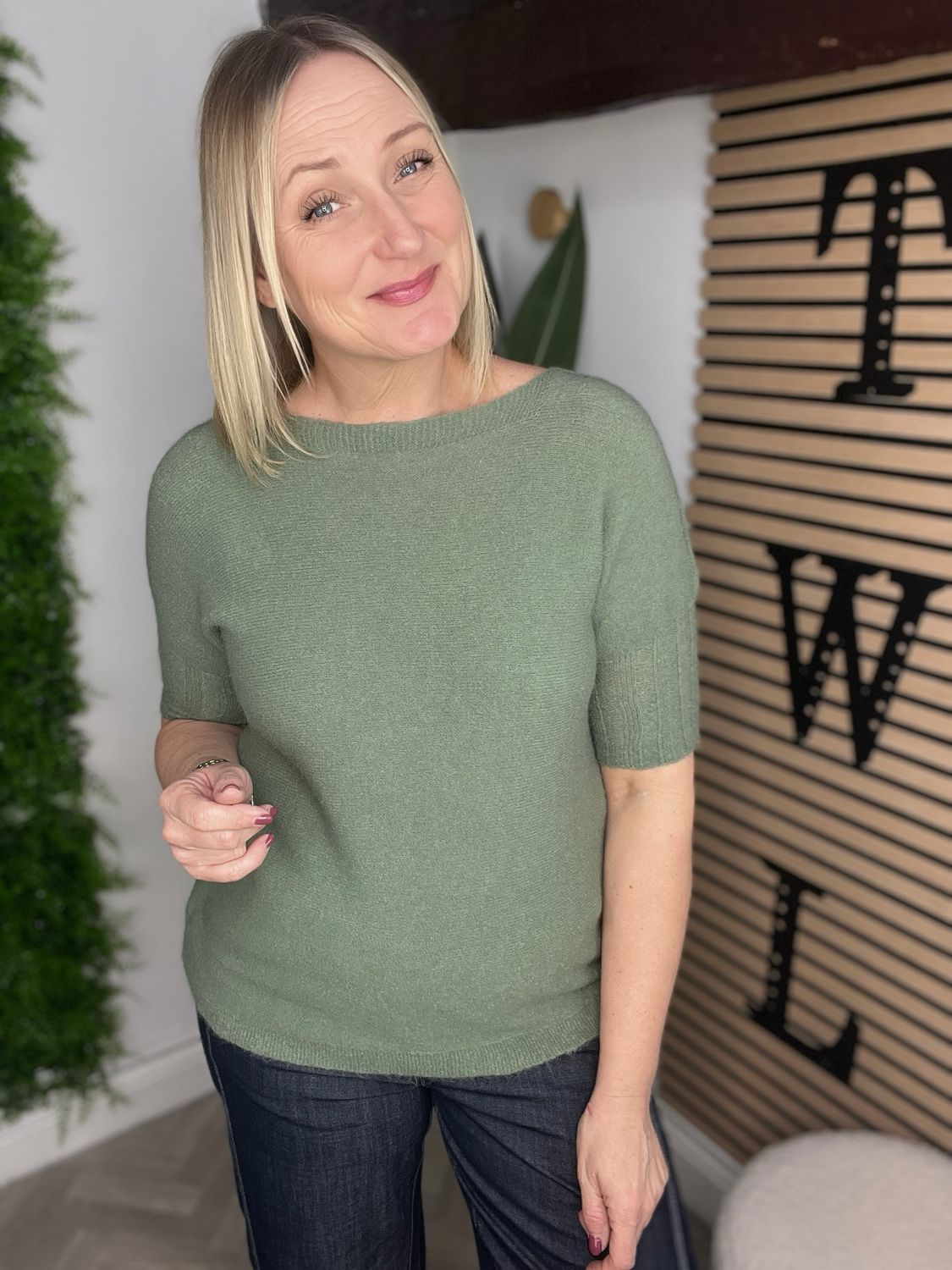 Rib Short Sleeve Summer Knit - Khaki