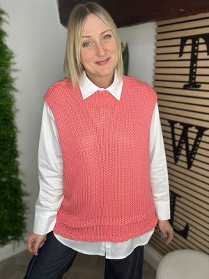 Chunky Knit Sleeveless Tunic - Coral