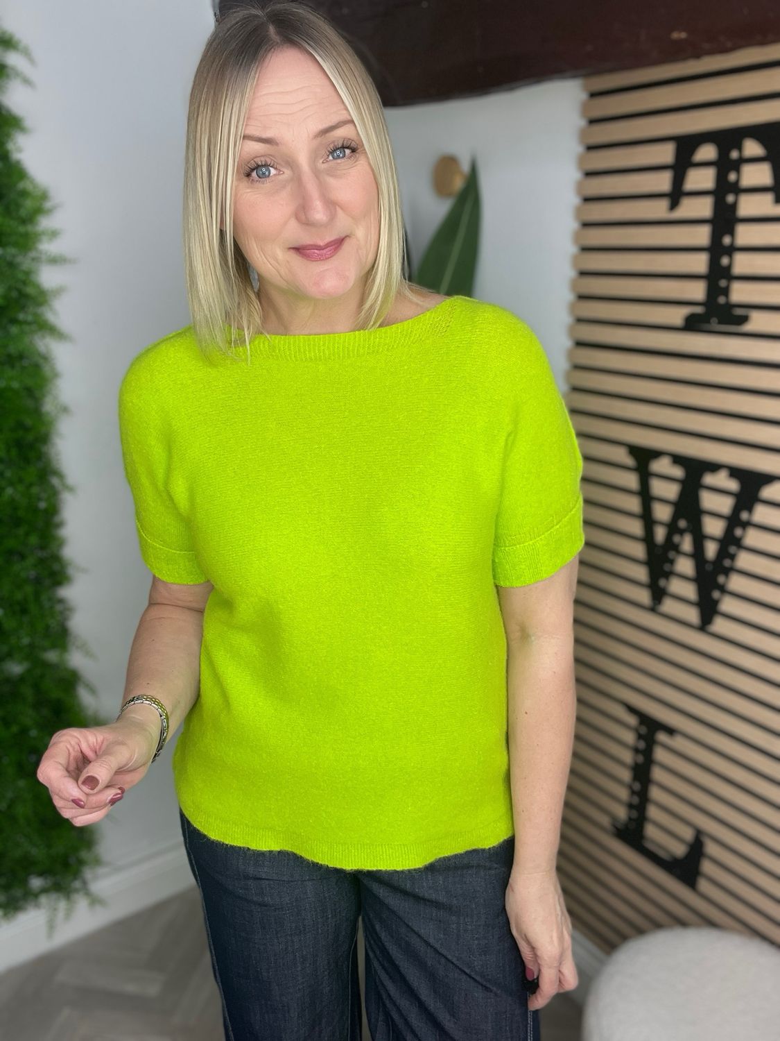 Rib Short Sleeve Summer Knit - Lime