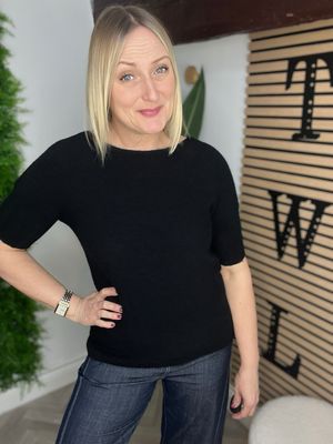 Rib Short Sleeve Summer Knit - Black