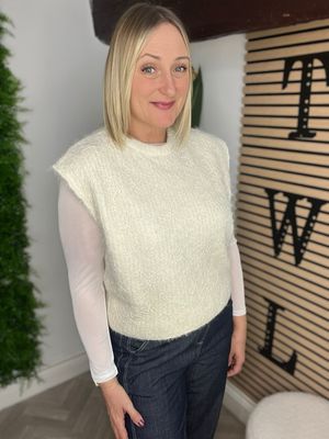 Mesh Overlay Tank Top - Cream