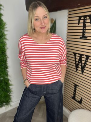 Cotton Stripe Top - Coral