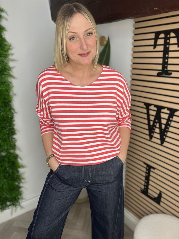 Cotton Stripe Top - Coral