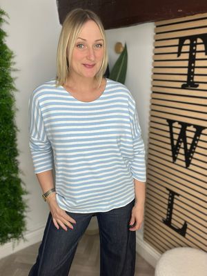 Cotton Stripe Top - Light Blue