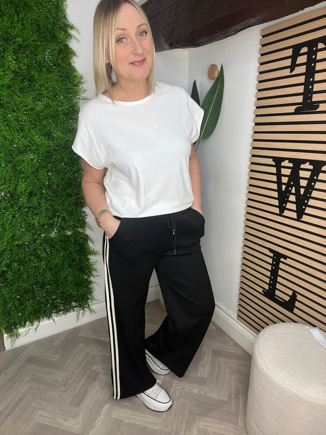 Scuba Tuxedo Stripe Trouser - Black