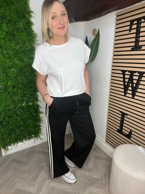 Scuba Tuxedo Stripe Trouser - Black