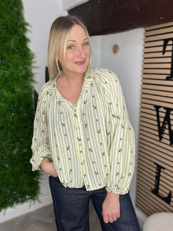 Stripe & Ditzy Shirt - Green Mix