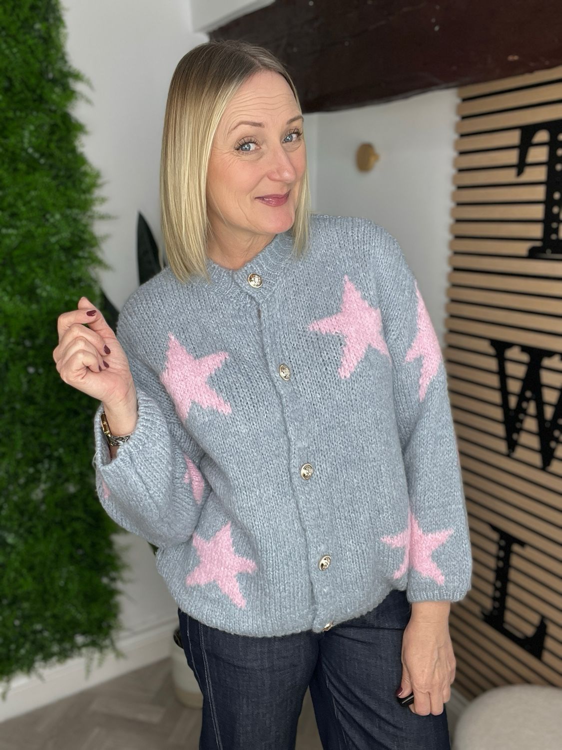 Star Knit Cardigan/Jumper - Grey & Pink