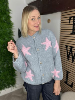 Star Knit Cardigan/Jumper - Grey & Pink