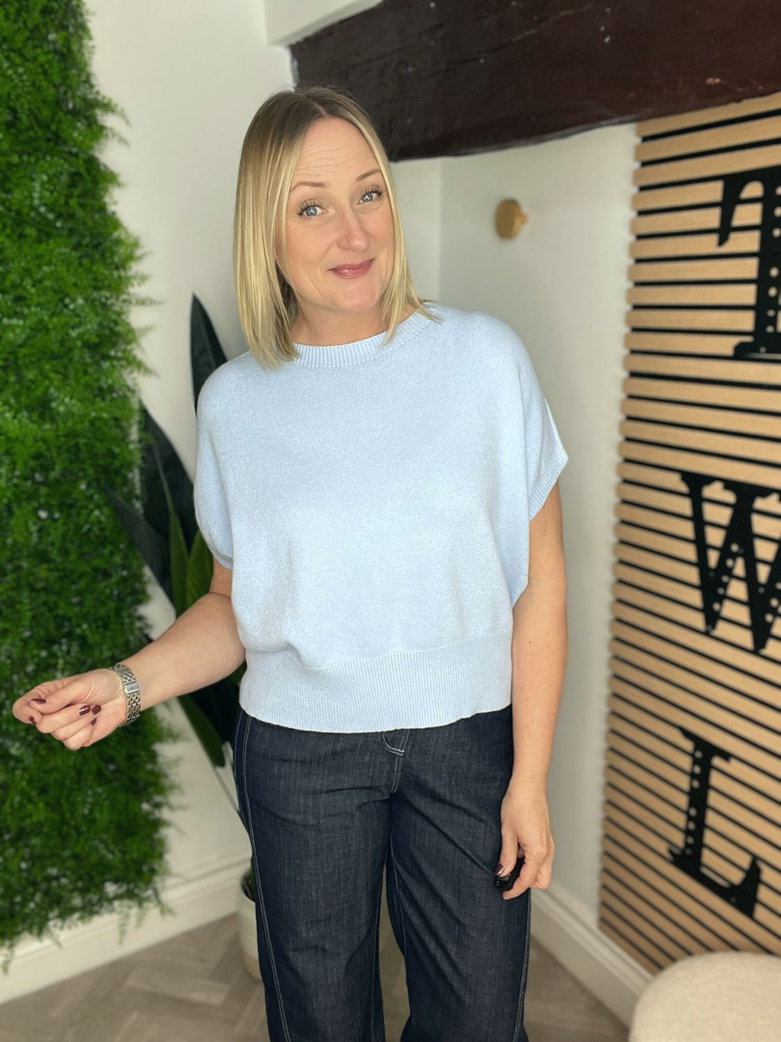 Capped Sleeve Spring Knit - Blue