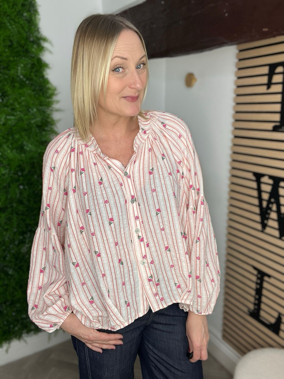 Stripe & Ditzy Shirt - Pink Mix