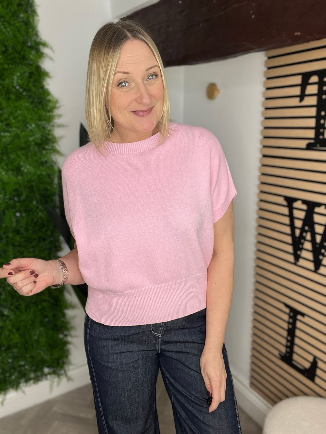 Capped Sleeve Spring Knit - Pink