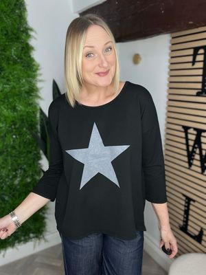 Star Sleeves Top - Black