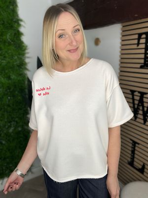 Short Sleeve Sweatshirt With Raw Edge - Creamy Peachy