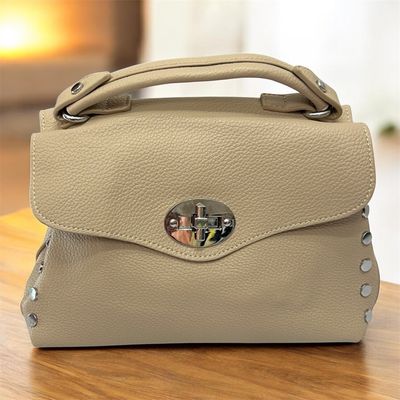 Twist Lock & Stud Handbag - Stone ( Medium )