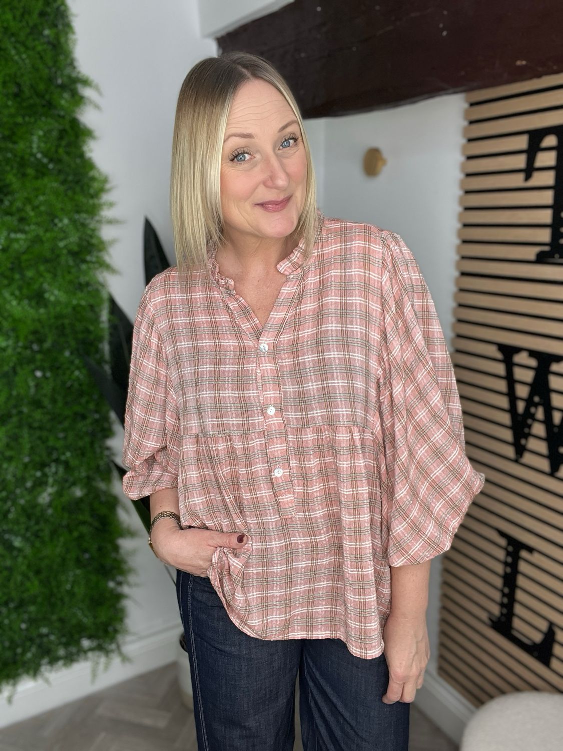 Smock Frill Blouse - Blush