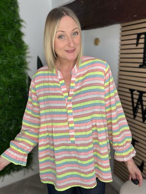 Smock Frill Blouse - Bright Stripe