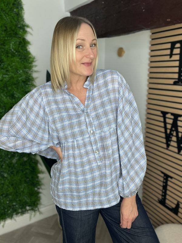 Smock Frill Blouse - Blue