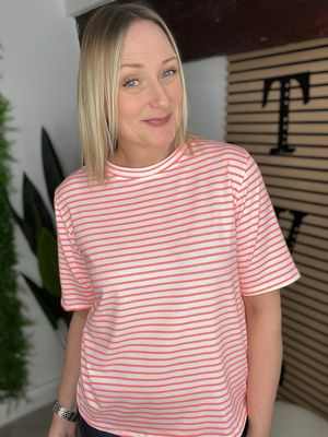 Box Fit Tee Striped - White & Coral Box Fit Tee Striped - White & Coral