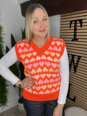 Heart Short Sleeve Jumper-Tank Top - Orange Mix