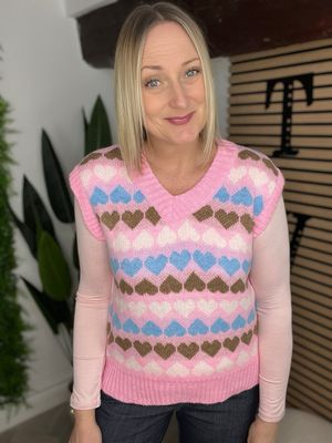 Heart Short Sleeve Jumper-Tank Top - Pink Mix