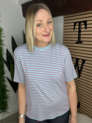 Box Fit Tee Striped - Aqua & Purple