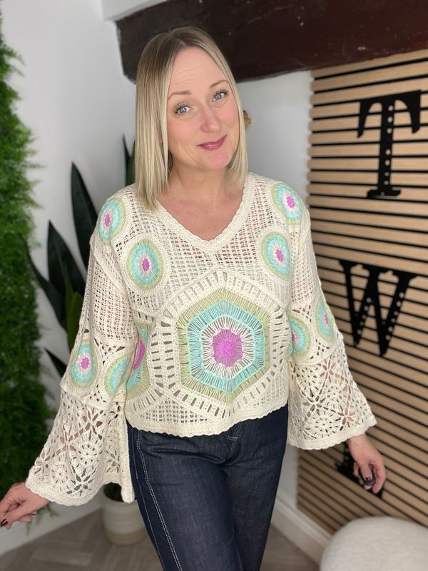 Dream Catcher Crochet Overlay - Aqua & Pink