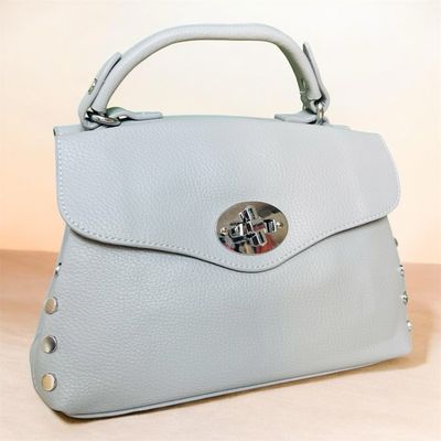 Twist Lock & Stud Handbag - Light Grey ( Medium )