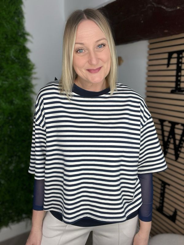Striped Box Fit Top - Navy & Cream