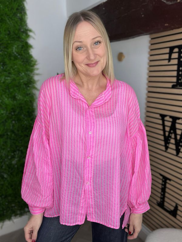 Striped Spring Shirt - Neon Pink & Bubblegum Pink