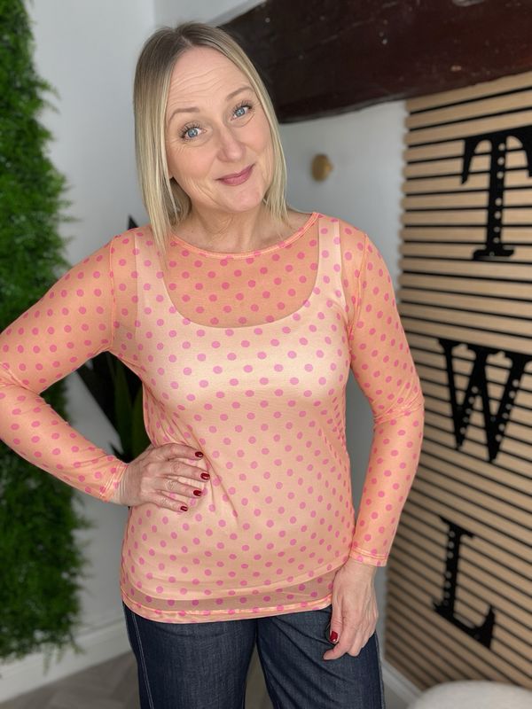 Sheer Mesh Base Layer - Dot Coral