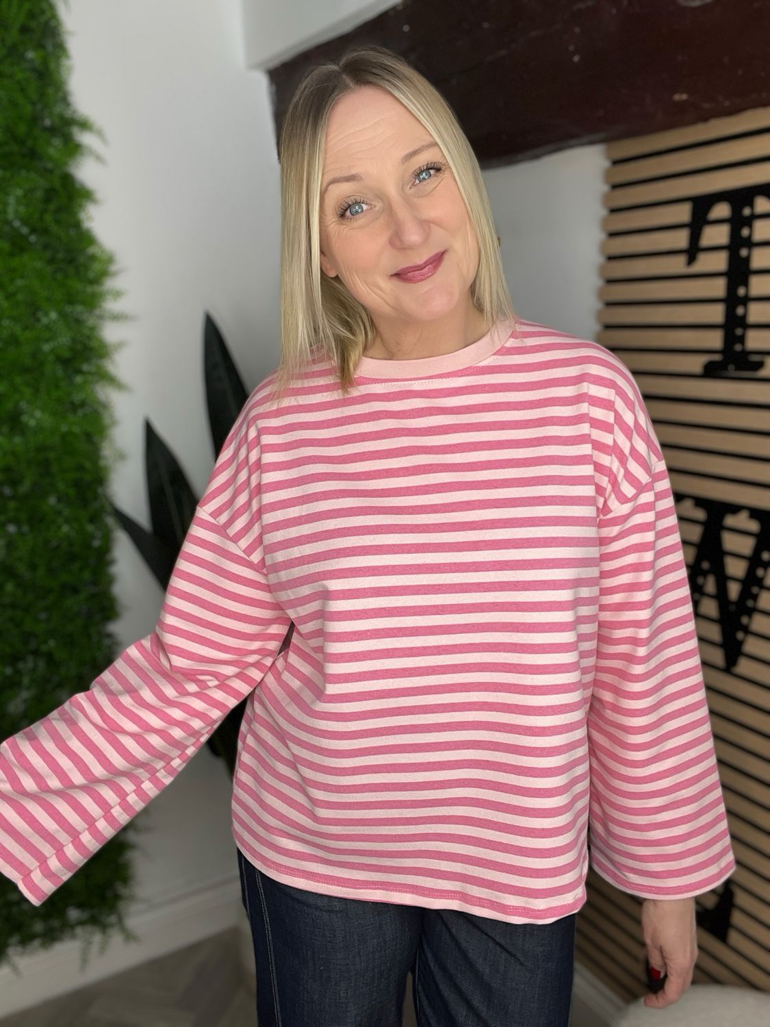 Long Sleeve Box Fit Top - Pink Mix