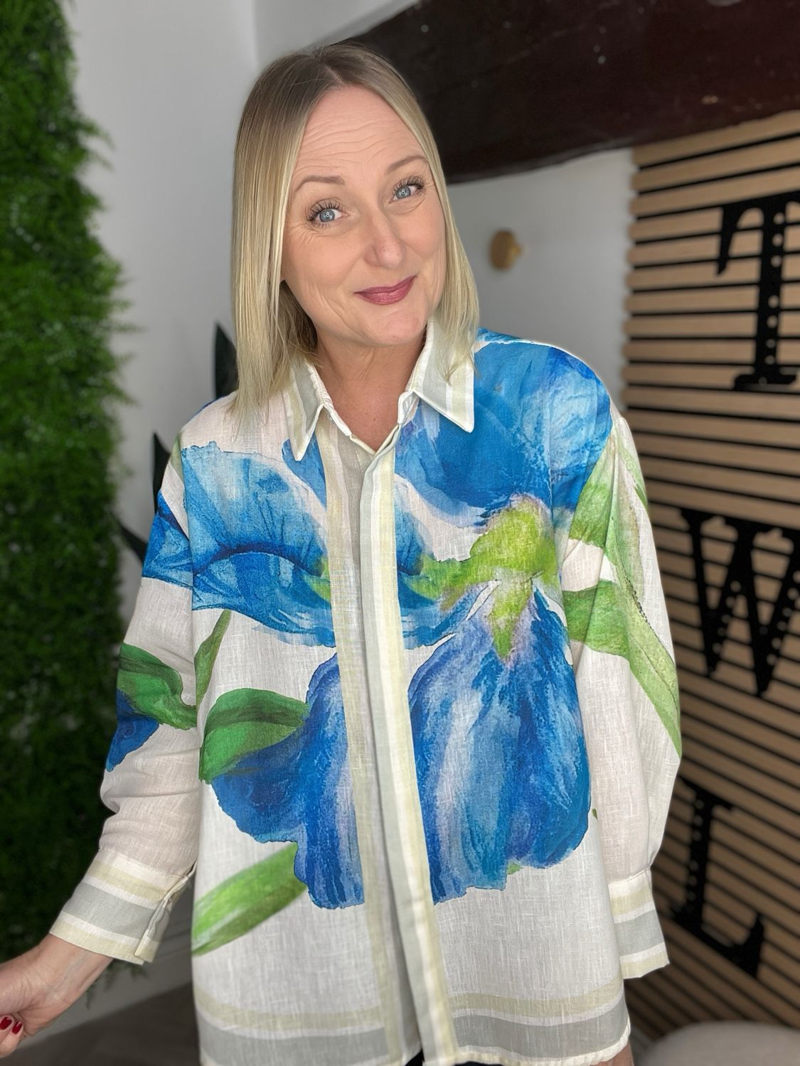 Abstract Watercolour Floral Shirt - Aqua & Green