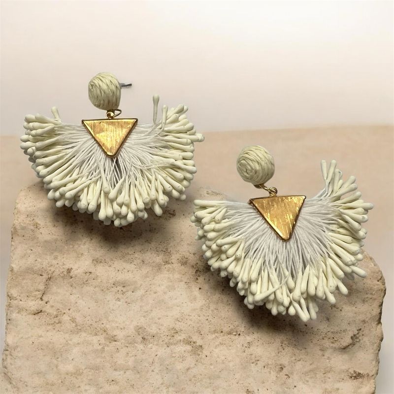 Wicker Style Fan Drop Earring - Cream & Gold