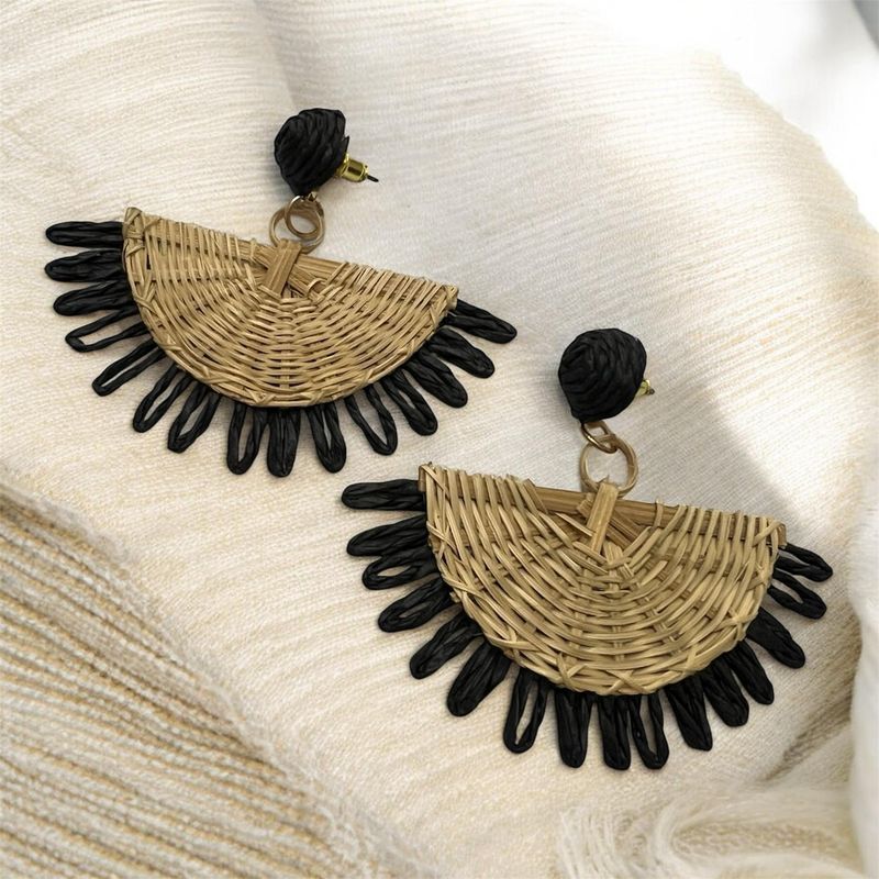 Wicker Style Fan Drop Earring - Black & Gold