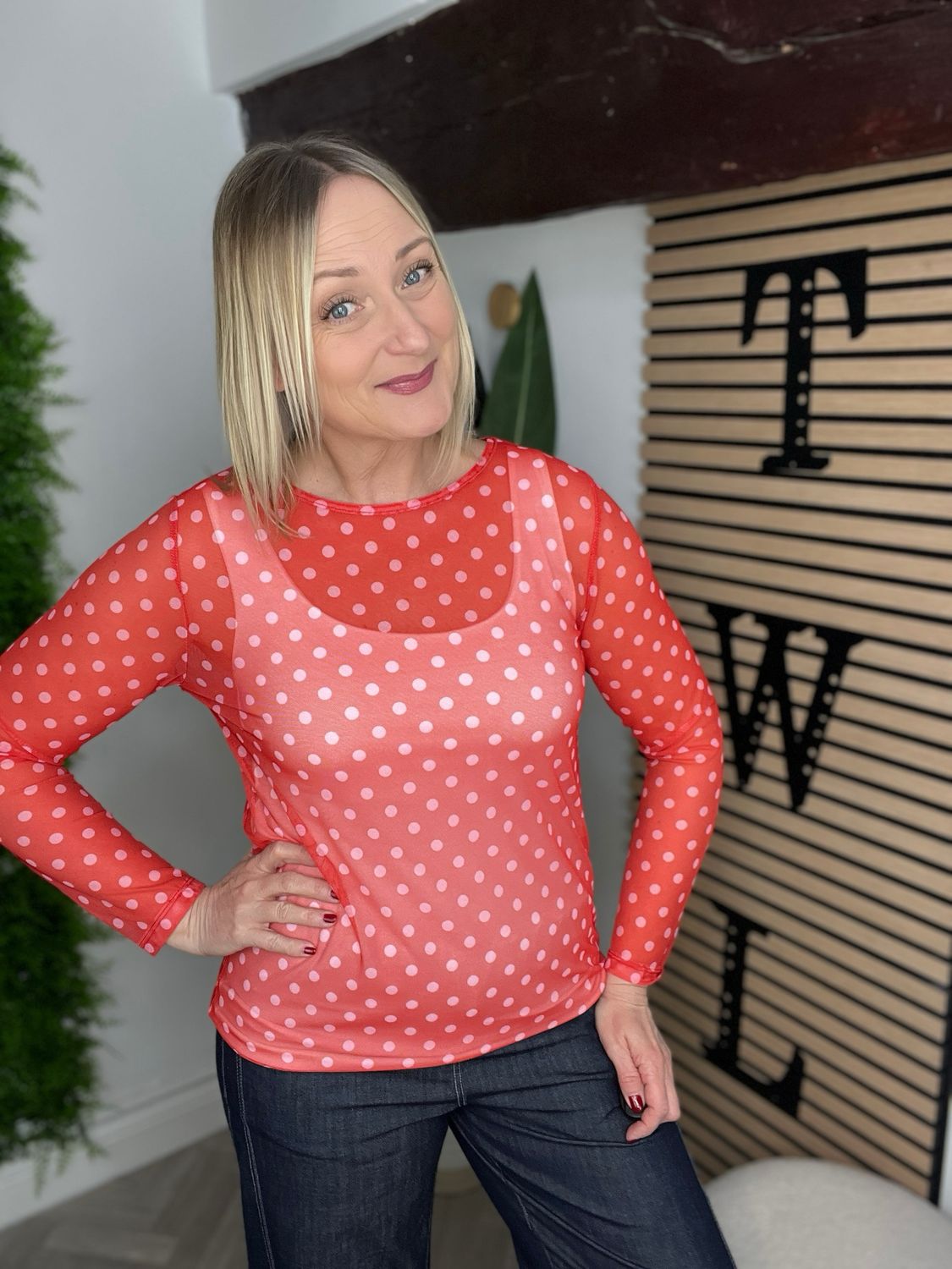 Sheer Mesh Base Layer - Dot Tomato Red