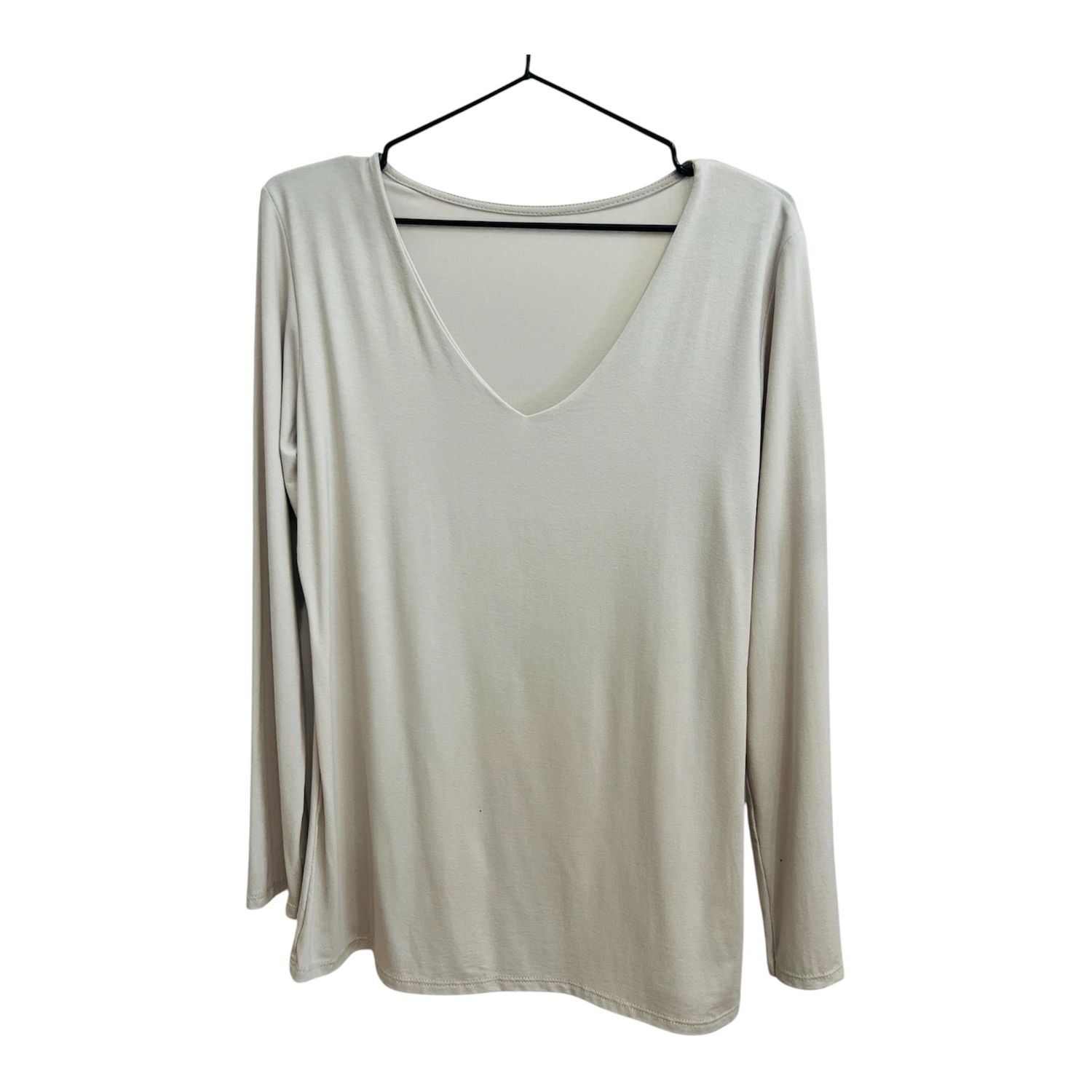 Soft V Neck Jersey Base Layer Sleeved Top - Ecru