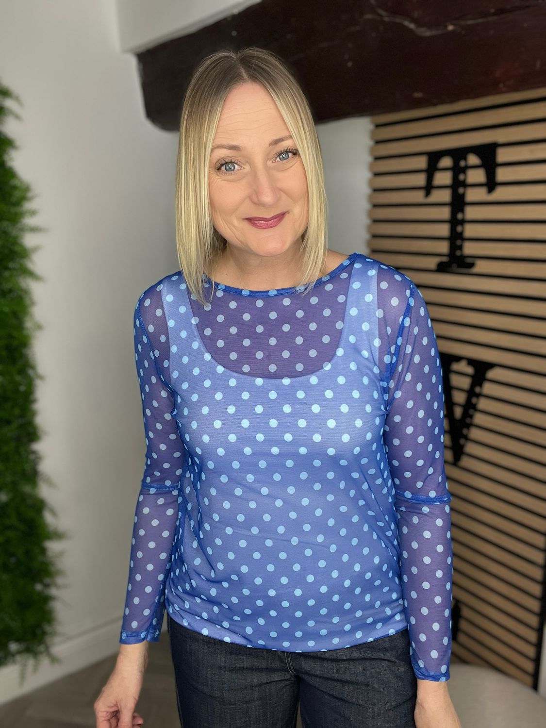 Sheer Mesh Base Layer - Dot Cobalt Blue