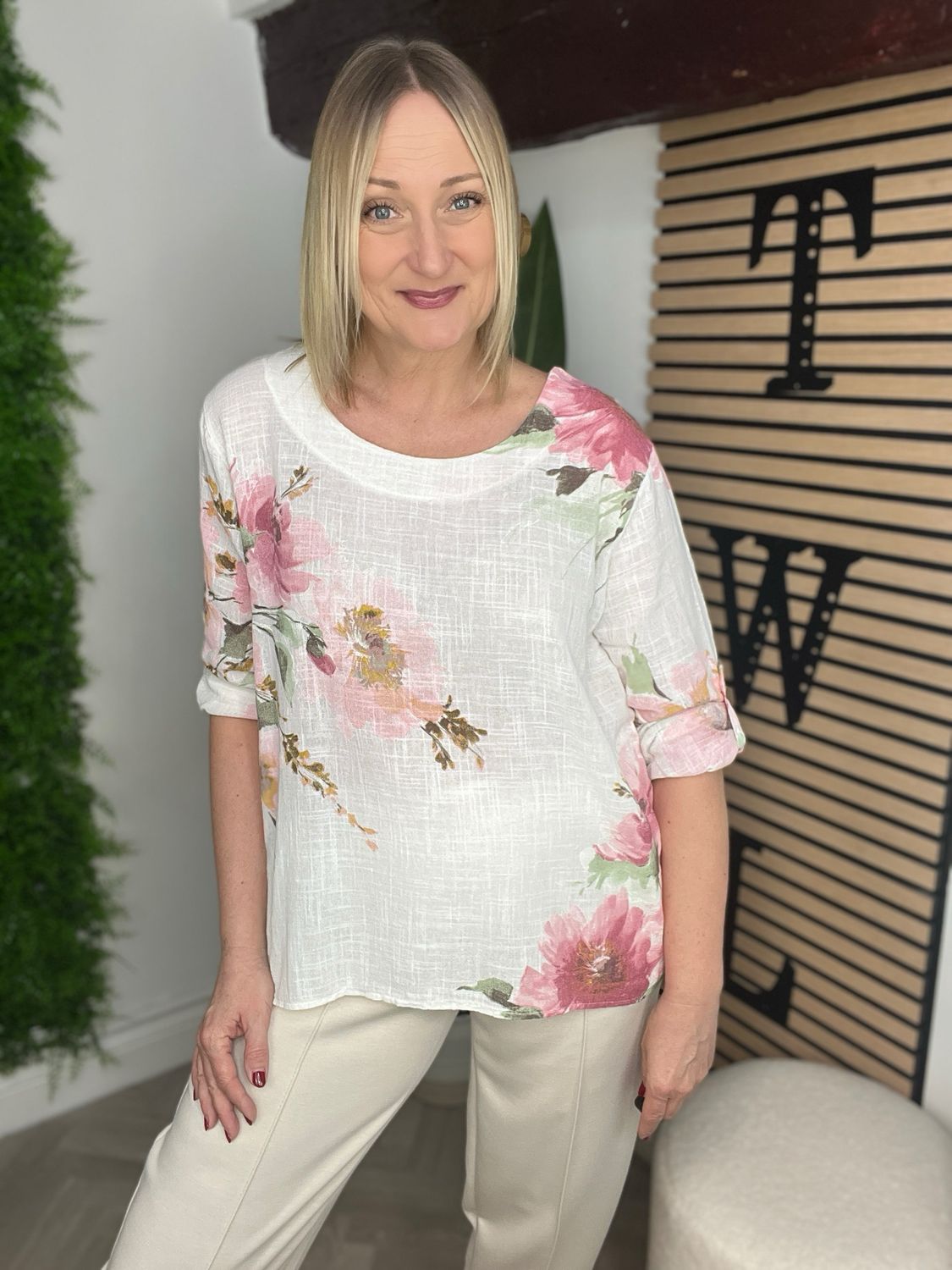 Floral Cotton Top - White & Rose