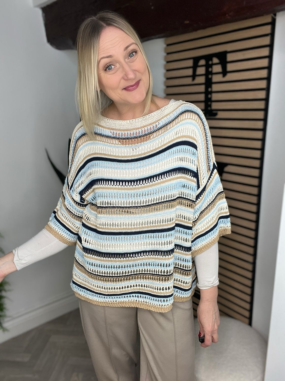 Loose Light Knit Short Sleeve Top - Stone Mix Loose Light Knit Short Sleeve Top - Stone Mix