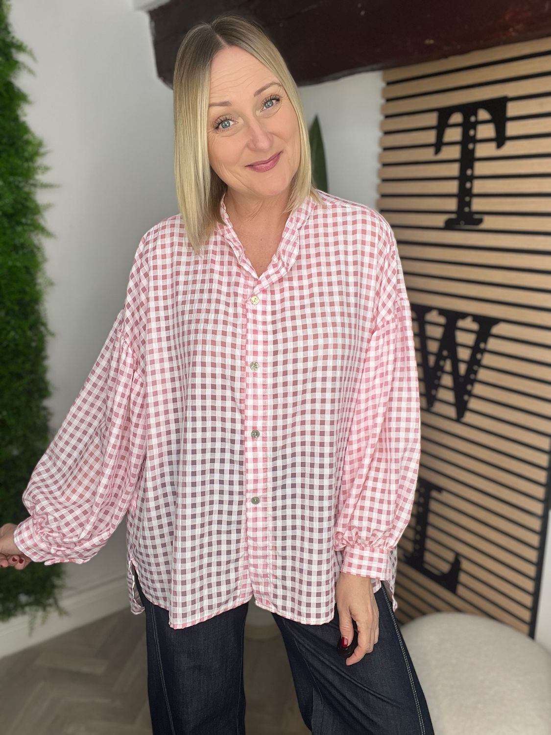 Gingham Oversized Shirt - Pink
