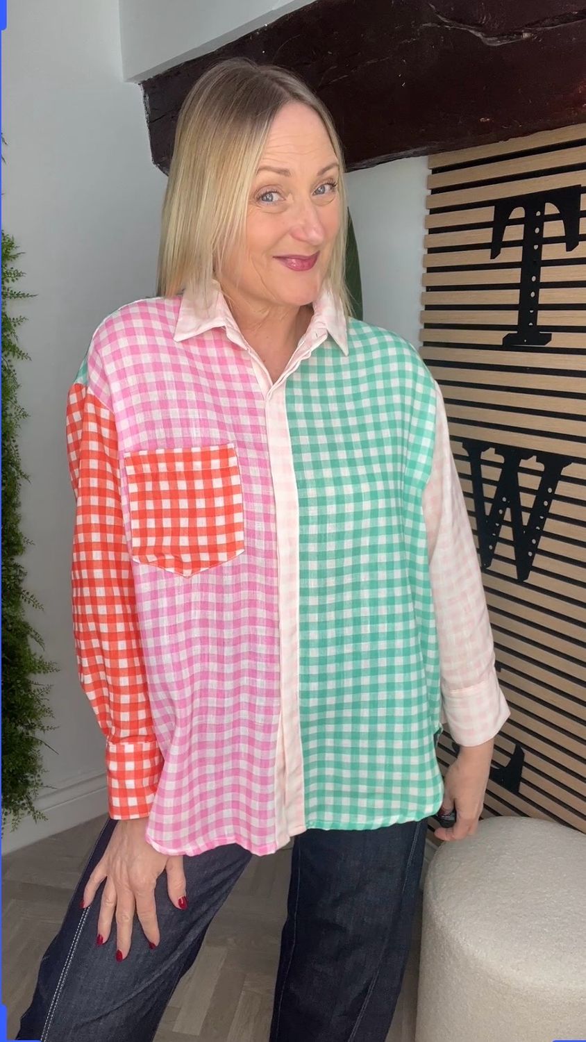 Gingham Patchwork Shirt - Orange/green/pink Gingham Patchwork Shirt - Orange/green/pink