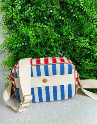 Canvas Stripe Crossbody Bag - Red & Blue