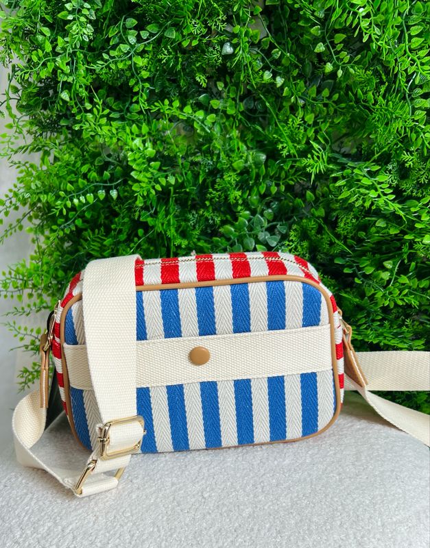 Canvas Stripe Crossbody Bag - Red & Blue