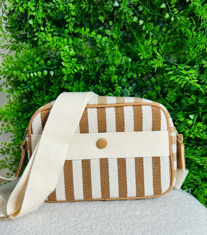 Canvas Stripe Crossbody Bag - Camel & Cream