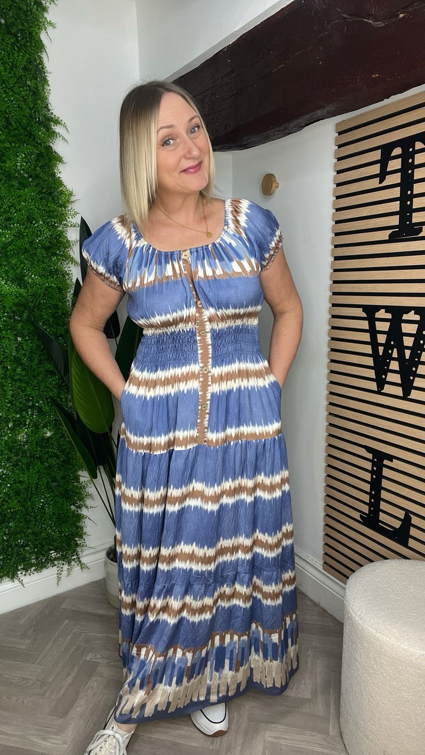 Bardot Dress Full Length - Blue Mix