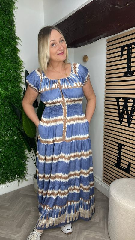 Bardot Dress Full Length - Blue Mix