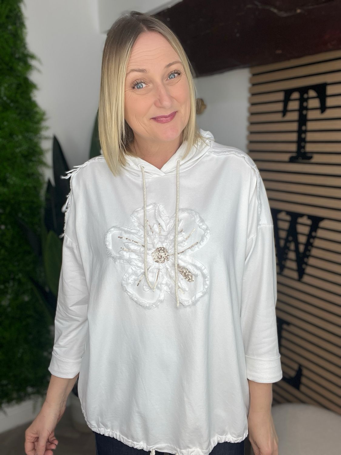 Flower Sweatshirt Hoodie - White