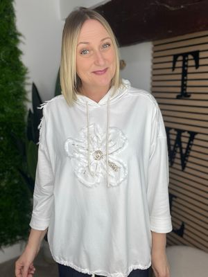 Flower Sweatshirt Hoodie - White