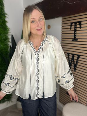 Embroidered Aztec Blouse - Ecru
